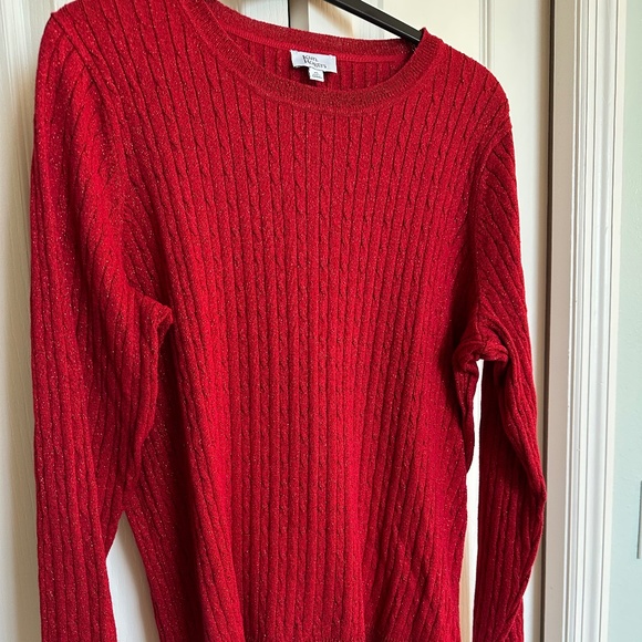 Kim Rogers Red Cable Shimmer Sweater - Picture 1 of 6